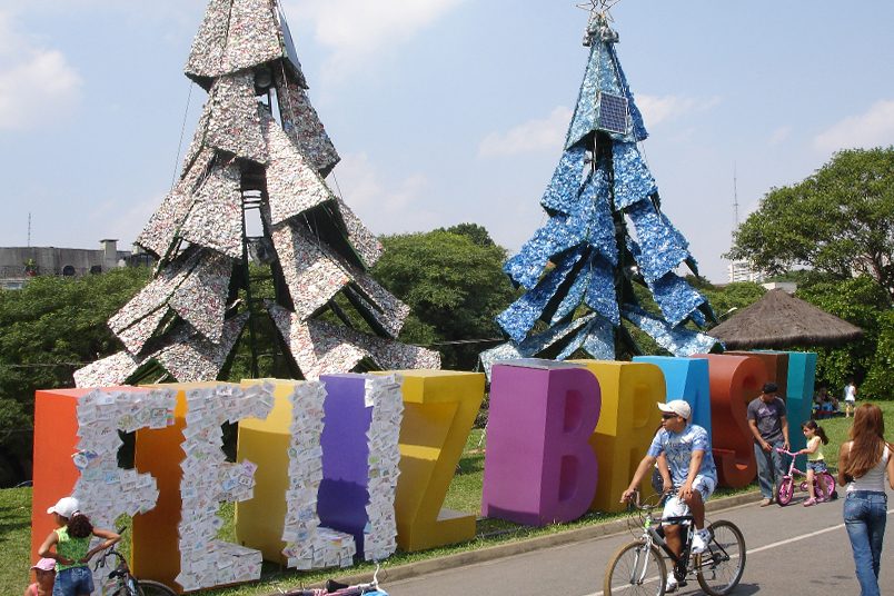 Christmas trees created and developed with recyclable materials were 12 meters high.