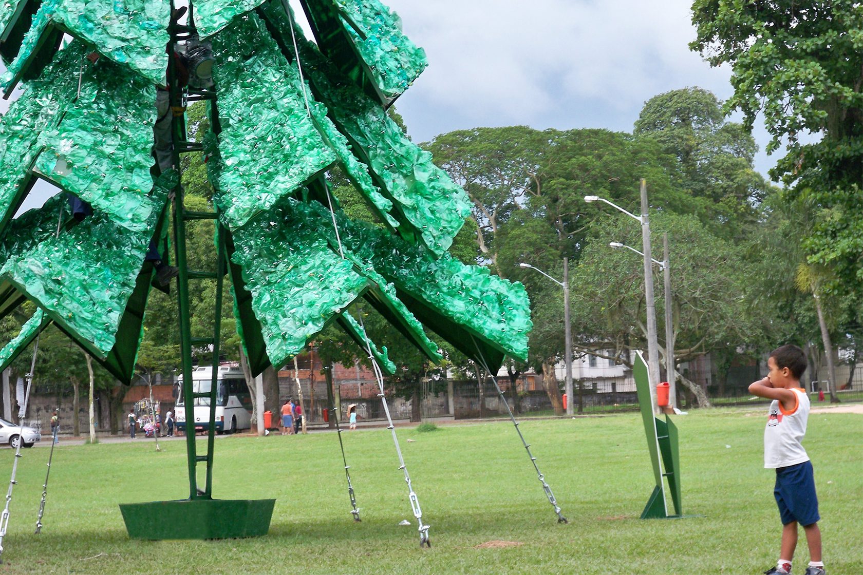 Christmas trees created and developed with recyclable materials were 12 meters high.